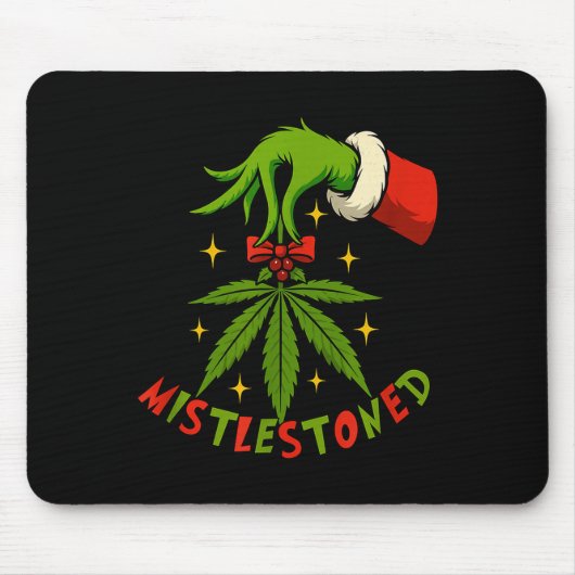 Tapis De Souris Mistlestoned Weed Leaf Funny Stoner Christmas (Devant)