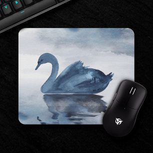 Tapis De Souris Misty Reflections   Moody Dusty Blue Swan sur le l