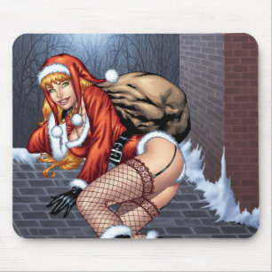 Tapis De Souris Mme Claus On The Rooftop fournissant des présents
