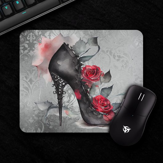 Tapis De Souris Mode gothique Spike Stiletto et Red Rose Splash