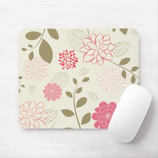 Tapis De Souris Mode rose et vert rétro florale (Avec souris)
