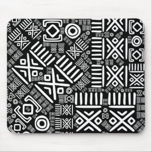 Tapis De Souris Modèle africain ethnique #6 noir et blanc