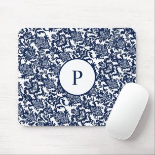Tapis De Souris Modèle de Damas bleu marine unique