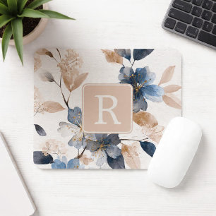 Tapis De Souris Modèle de monogramme de fleurs jolies personnalisé