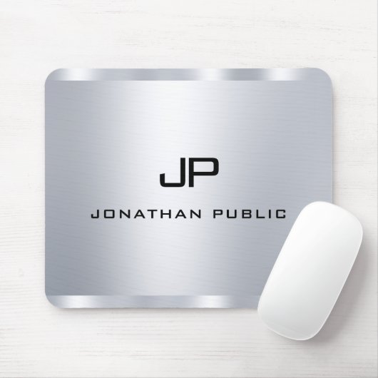 Tapis De Souris Modèle de monogramme élégant Faux Silver (Avec souris)