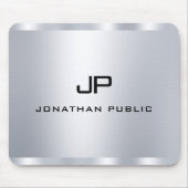 Tapis De Souris Modèle de monogramme élégant Faux Silver (Devant)