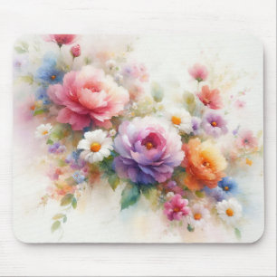 Tapis De Souris Modèle de nom de fleurs aquarelles modernes person