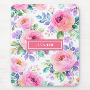 Tapis De Souris Modèle de nom personnalisé Floral Boho Lever de so