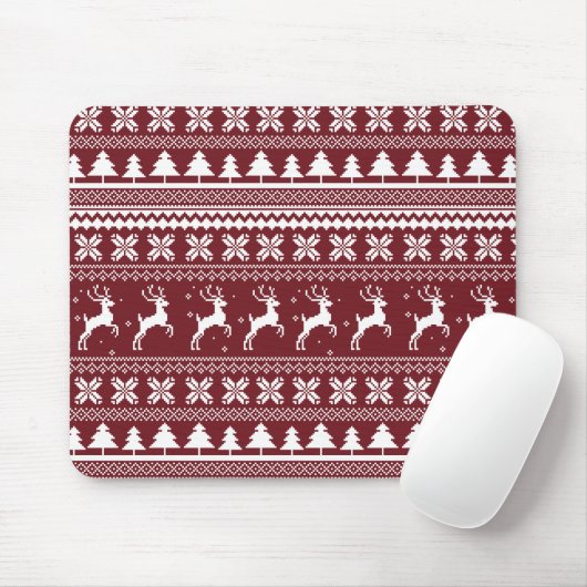 Tapis De Souris Modèle de pull de Noël Red Holiday Reindeer (Avec souris)