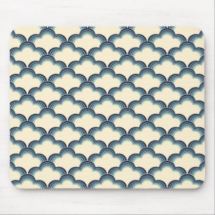 Tapis De Souris Modèle de vagues de style rétro bleu