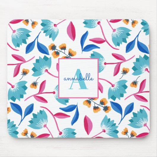Tapis De Souris Modèle floral d'art folklorique monogramme (Devant)