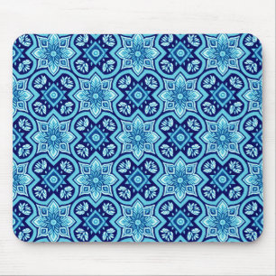 Tapis De Souris Modèle floral géométrique bleu vintage