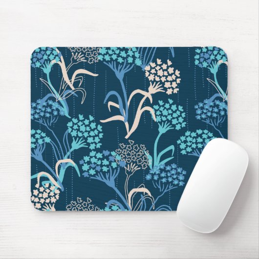 Tapis De Souris Modèle Floral Hydrangea stylisé - Bleu élégant (Avec souris)