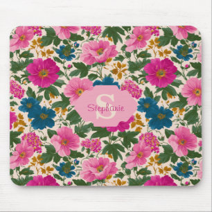 Tapis De Souris Modèle floral Vintage rustique bleu et rose
