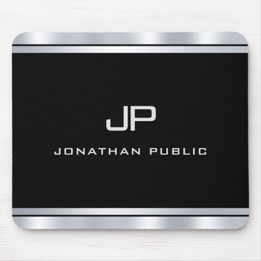 Tapis De Souris Modèle Monogramme d'apparence d'argent métallique  (Devant)