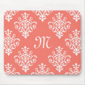 Tapis De Souris Modèle Stylé Corail Damask Avec Monogramme (Devant)