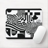 Tapis De Souris Modern Abstract Geometric Black White Pattern (Avec souris)