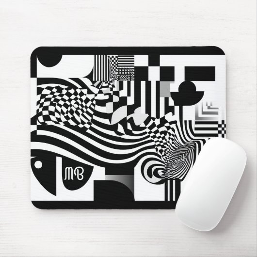 Tapis De Souris Modern Abstract Geometric Black White Pattern (Avec souris)