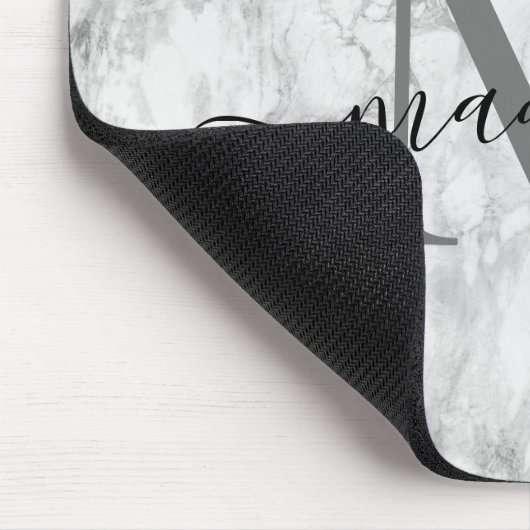 Tapis De Souris Modern Black White Gray Marble Monogram Script (Coin)