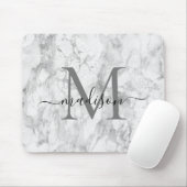 Tapis De Souris Modern Black White Gray Marble Monogram Script (Avec souris)