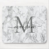 Tapis De Souris Modern Black White Gray Marble Monogram Script (Devant)