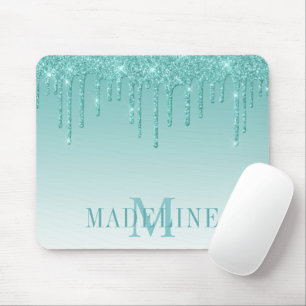 Tapis De Souris Modern Fashionable Teal Glitter Monogram