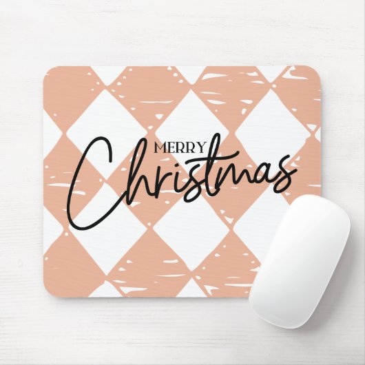 Tapis De Souris Modern hand painted diamond pattern Pink White (Avec souris)