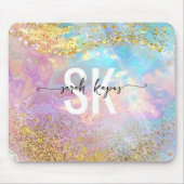 Tapis De Souris Modern holographic opal stone iridescent monogram  (Devant)