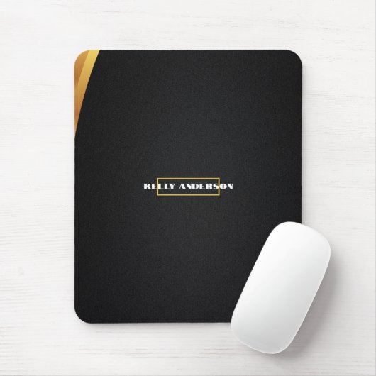 Tapis De Souris Modern Minimalist Black & Gold Pattern with Custom (Avec souris)