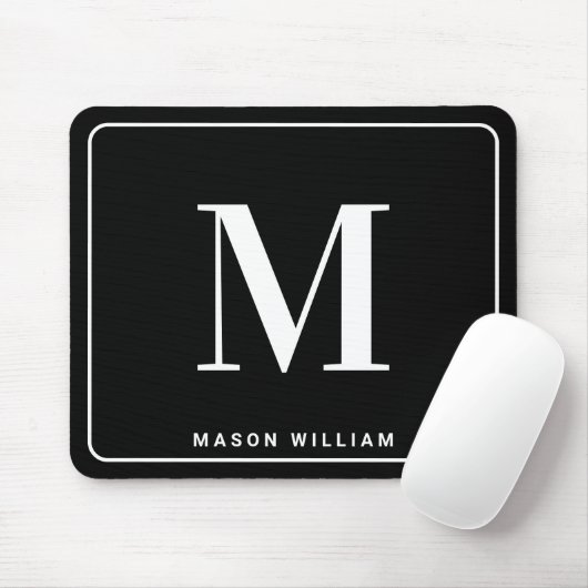 Tapis De Souris Modern Minimalist Monogram & Name - Stylish Black (Avec souris)