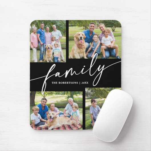 Tapis De Souris Modern Photo Collage Family Script Keepsake (Avec souris)