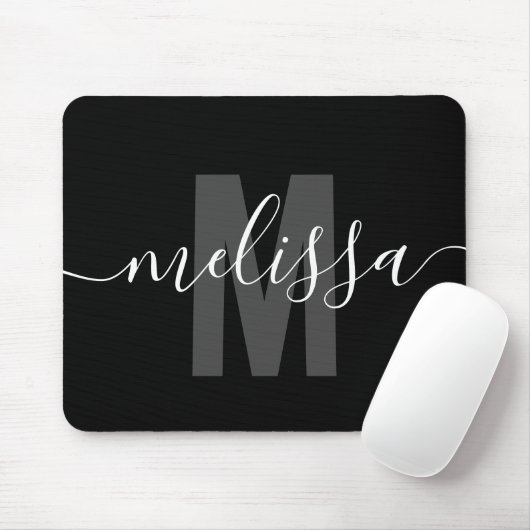 Tapis De Souris Modern Simple Monogramme Nom de l'écriture manuscr (Avec souris)