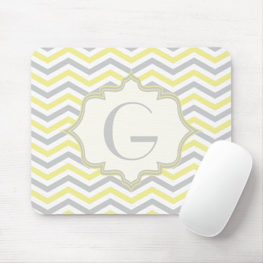 Tapis De Souris Modern yellow, grey, ivory chevron pattern custom (Avec souris)