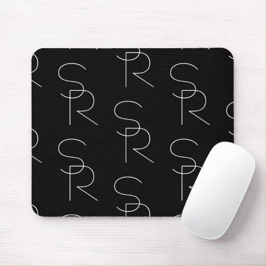 Tapis De Souris Moderne 2 Initiales Motif | Noir & Blanc (Avec souris)