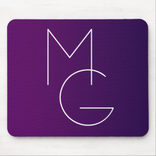 Tapis De Souris Moderne 2 Initiales   Ombre Subtile Violet Foncé