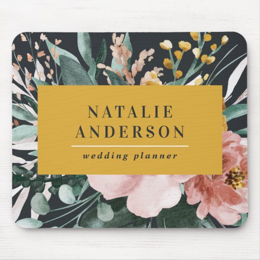 Tapis De Souris Moderne aquarelle fleurie et feuillage élégant (Devant)