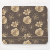 Tapis De Souris Moderne Chic Boho Gold Foil Motif Floral (Devant)