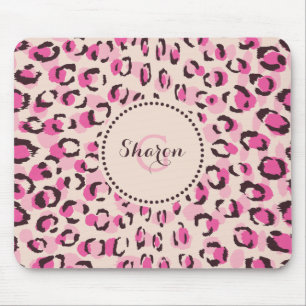 Tapis De Souris Moderne chic imprimé motif guépard rose monogramme