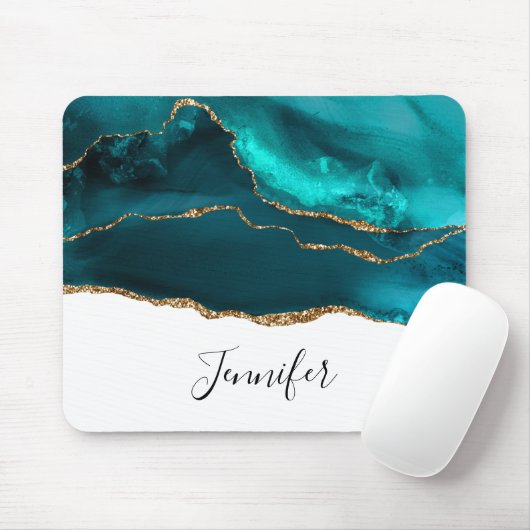 Tapis De Souris Moderne Design Turquoise Agate & Gold Ribbon sur B (Avec souris)