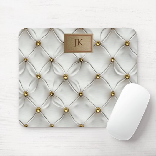 Tapis De Souris Moderne Elégant cuir blanc Tufted Or (Avec souris)