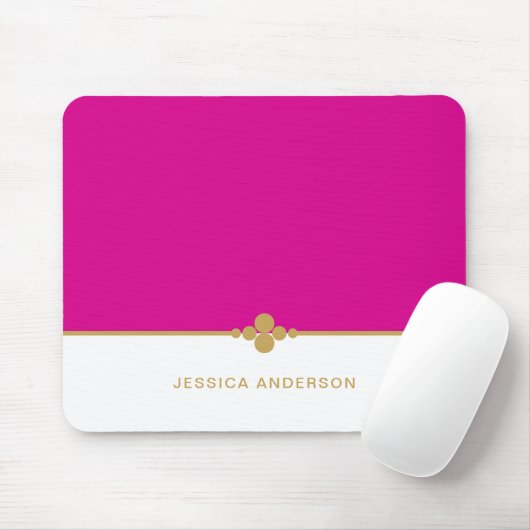 Tapis De Souris Moderne Elegant Hot Pink Gold Nom Mousepad (Avec souris)