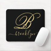 Tapis De Souris Moderne Elegant Noir Or manuscrit Monogramme (Avec souris)