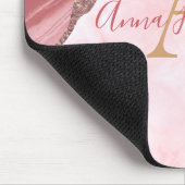 Tapis De Souris Moderne Elégant rose pâle Agate Géode Monogramme (Coin)