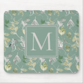 Tapis De Souris Moderne Elégant Sage Vert Argent Feuille Monogramm (Devant)