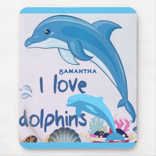 Tapis De Souris Moderne et Cool l Love Dolphins Citations Nom (Devant)