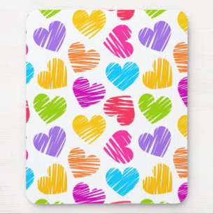 Tapis De Souris Moderne et Fille Vibrant Doodled Hearts Motif