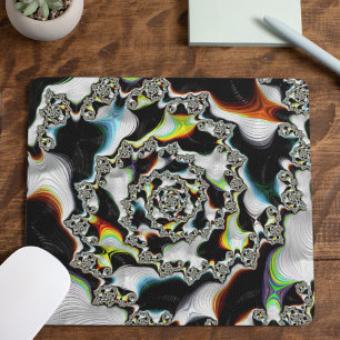 Tapis De Souris Moderne fractale en spirale psychédélique multicol