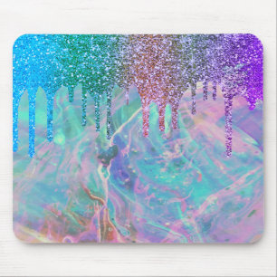 Tapis De Souris Moderne Gouttes de Paillettes Arc-en-Ciel Opale
