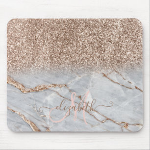 Tapis De Souris Moderne Monogramme Marbré Or Rose Ombré Pailleté