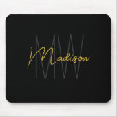 Tapis De Souris Moderne Monogramme Nom Script Noir Or (Devant)